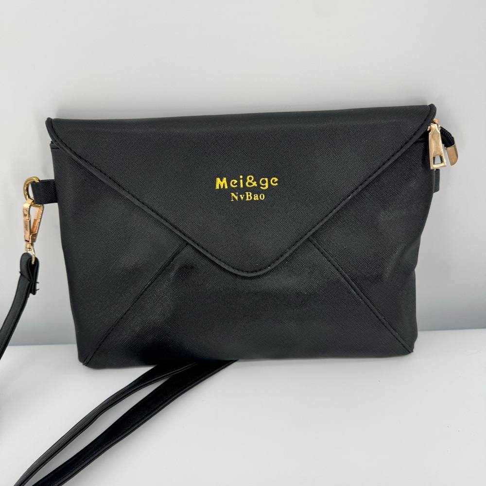 Mei & Ge Black Envelope Purse Crossbody Mini Bag Shoulder Clutch Wristlet